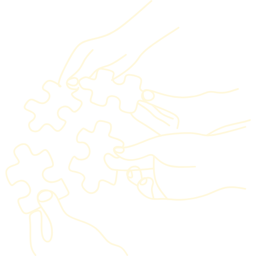 line art of a few hands holding out puzzle pieces